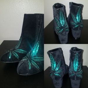 Iron fist Mary Jane Booties Velvet and Green Sequins Size US 8 UK 6